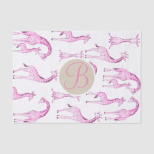 Papier Mousseline Lettre initiale monogramme Baby Shower girafes ros