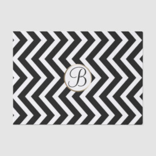 Papier Mousseline Lettre initiale monogramme impression chevron noir