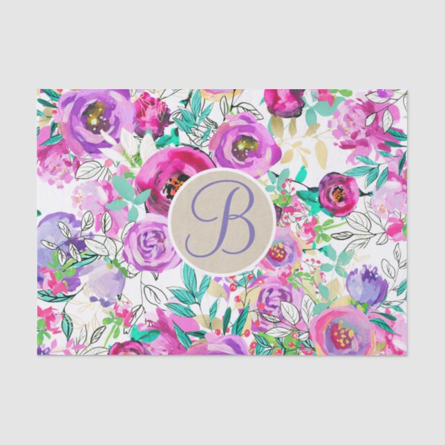 Papier Mousseline Lettre minuscule florale rose violet brillant (Recto)