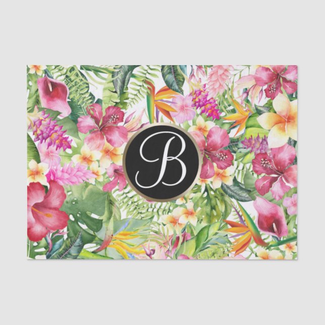 Papier Mousseline LETTRE MONOGRAPHIQUE Florale tropicale CLAIRE INIT (Recto)