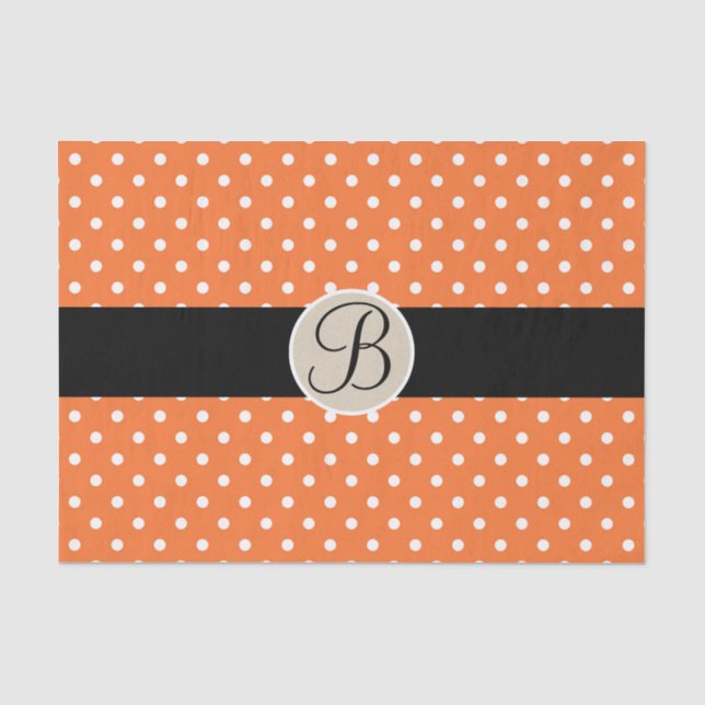 Papier Mousseline LETTRE Pois blanche orange MONOGRAPHIQUE INITIALE (Recto)
