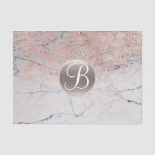 Papier Mousseline Lettre Rose or et argent marbré Monogramme initial