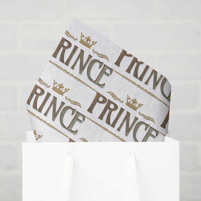 Papier Mousseline Lettres PRINCE - Élégante Couronne royale riche (Sac cadeau)
