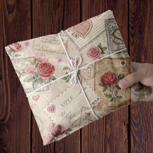 Papier Mousseline Lettres romantiques Vintages Roses Coeurs Découpag