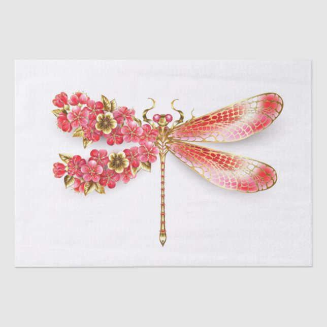Papier Mousseline libellule de fleurs avec sakura de bijoux (Recto)