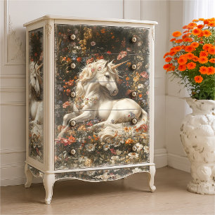 Papier Mousseline Licorne Blanche Prairie Florale Fantaisie Art Cont