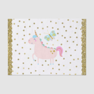 Papier Mousseline Licorne Rose et Or Pailletée Fête d'Anniversaire p