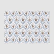Light Blue Damask Pattern with Pine Cones