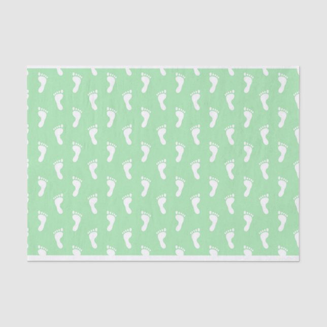 PAPIER MOUSSELINE LIGNES DE PIEDS DE BÉBÉ VERT PASTEL (Recto)