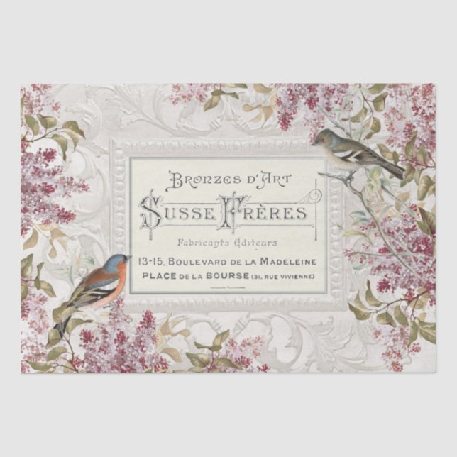 Papier Mousseline Lilac Flower Bird Français Ornat Découpage (Recto)