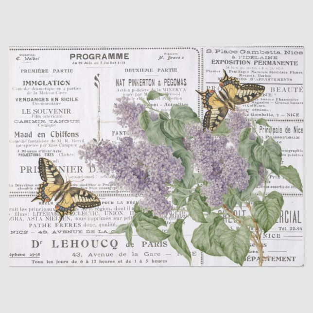 Papier Mousseline Lilac Swallowtail Butterfly French Newspaper Annon (Recto)