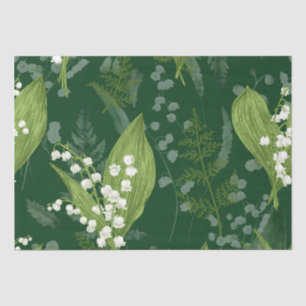 Papier Mousseline Lily de Vallée avec des fougères Vert Foncé