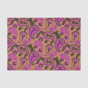 Papier Mousseline Linocut Paisley Traditionnel Vivid Moutard Rose