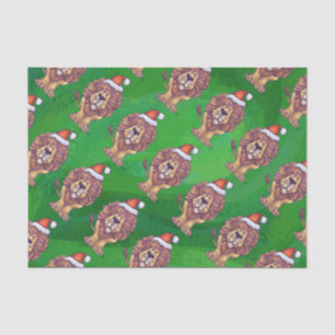 Papier Mousseline Lion Christmas on Green