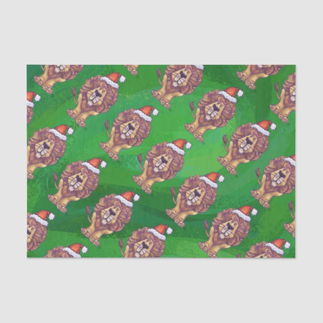 Papier Mousseline Lion Christmas on Green (Recto)