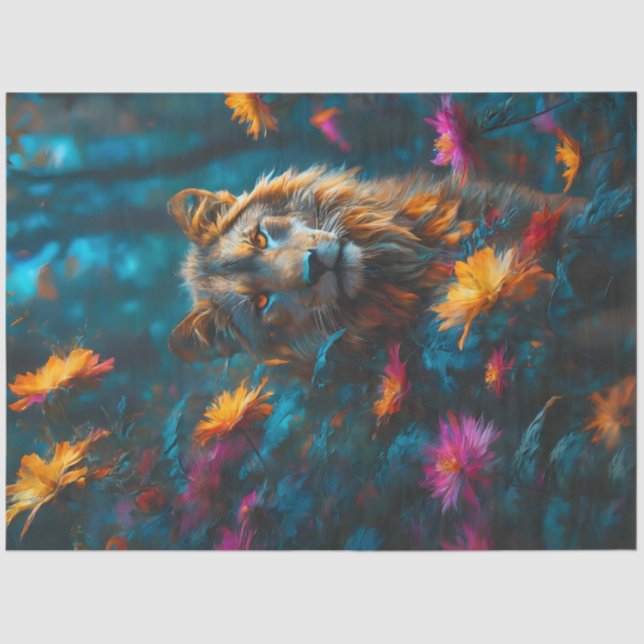 Papier Mousseline Lion Jungle Fleur (Recto)