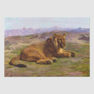 Papier Mousseline Lion sauvage dans un paysage Safari africain