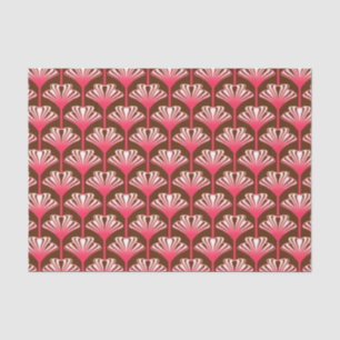 Papier Mousseline Lis d'art déco, brun foncé et rose de corail