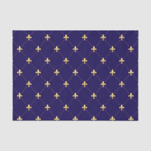 Papier Mousseline Lis d'or sur fond bleu de minuit