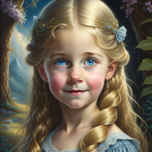 Papier Mousseline Little blond girl with blue dress v1