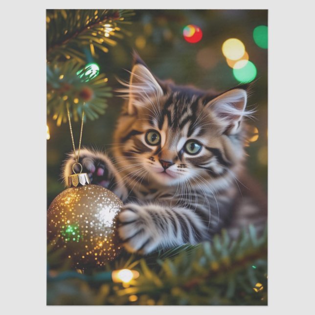 Papier Mousseline Little Kitten on Christmas Tree   (Recto)