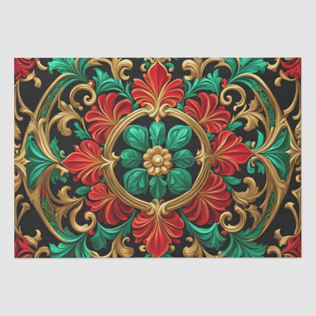 Papier Mousseline Livre vert rouge de Noël (Recto)