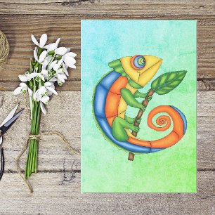 Papier Mousseline Lizard souriant amusant Couleurs vives Feuille ble