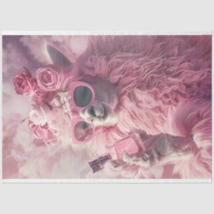 Papier Mousseline Llama en plumes roses avec Découpage de parfum