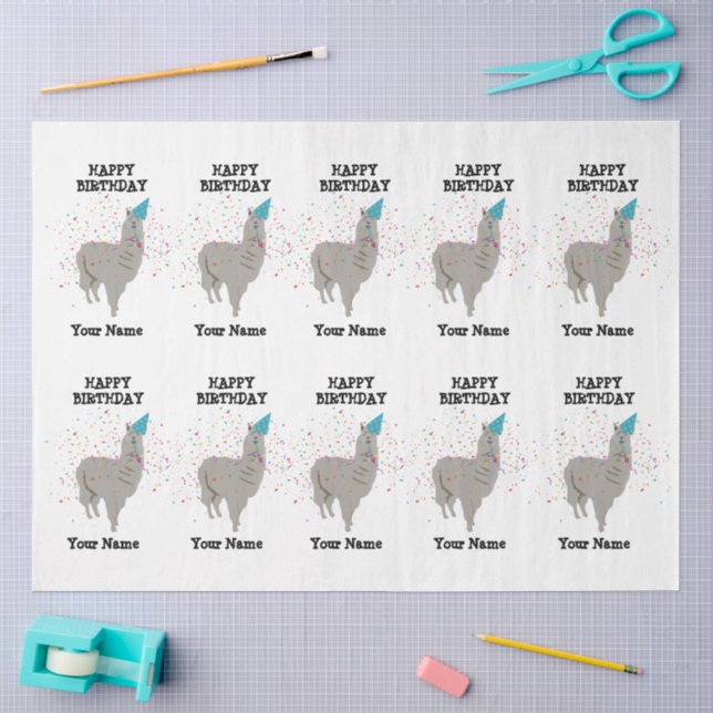 Papier Mousseline Llama Partys - Animal ayant une fête Nom personnal (Artisanat)