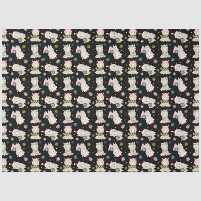 Papier Mousseline Llamas Festive de Noël en noir (Recto)