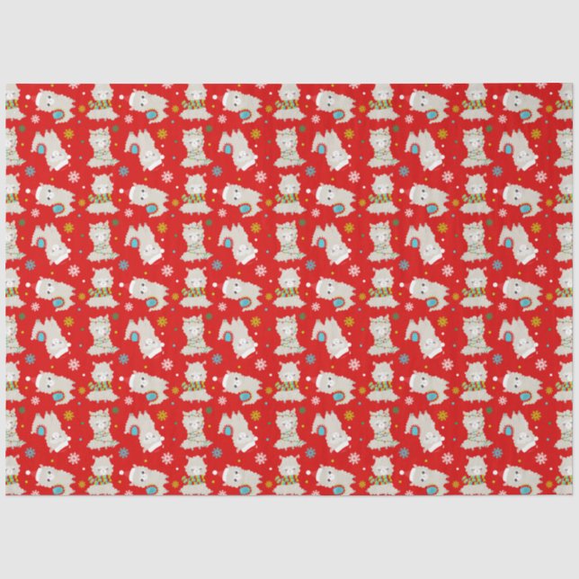 Papier Mousseline Llamas Festive de Noël en rouge (Recto)