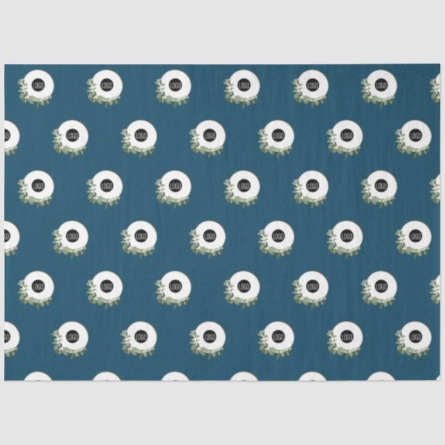 Papier Mousseline Logo de l'entreprise Blue Modern Wreath (Recto)