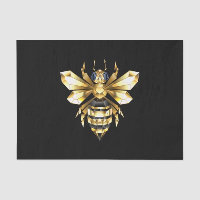 Papier Mousseline Logo Faux Gold Foil Bee Polygonal sur Noir (Recto)