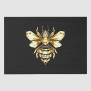 Papier Mousseline Logo Faux Gold Foil Bee Polygonal sur Noir