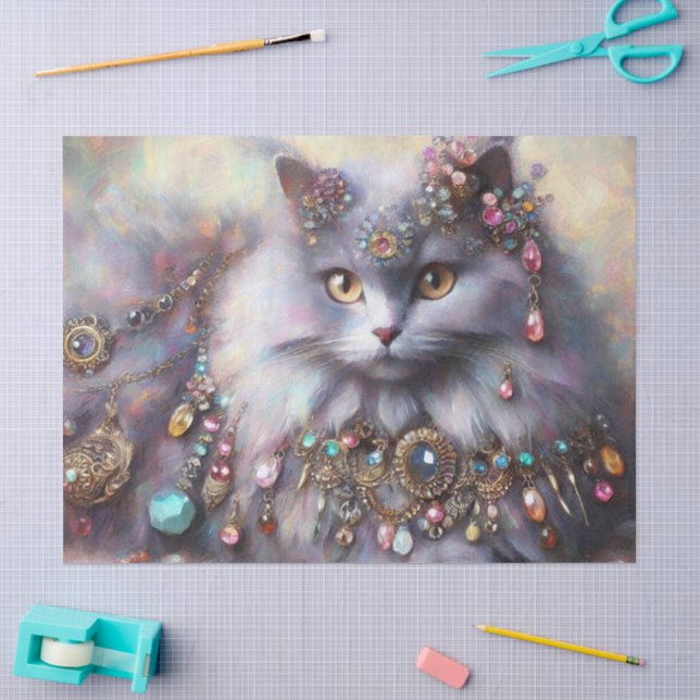 Papier Mousseline Longue cheveux gris Nebelung Chat Kitty Découpage (Artisanat)