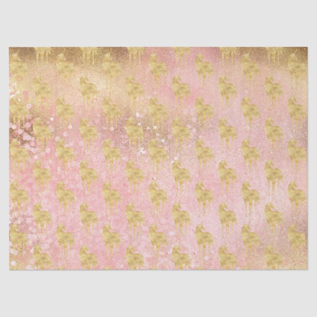 Papier Mousseline L'or rougissent licorne magique rose (Recto)