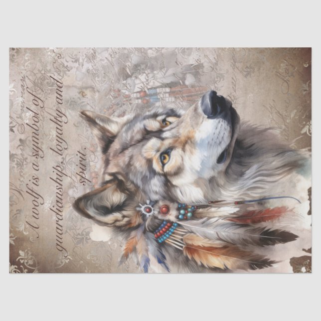 Papier Mousseline Loup amérindien (Recto)