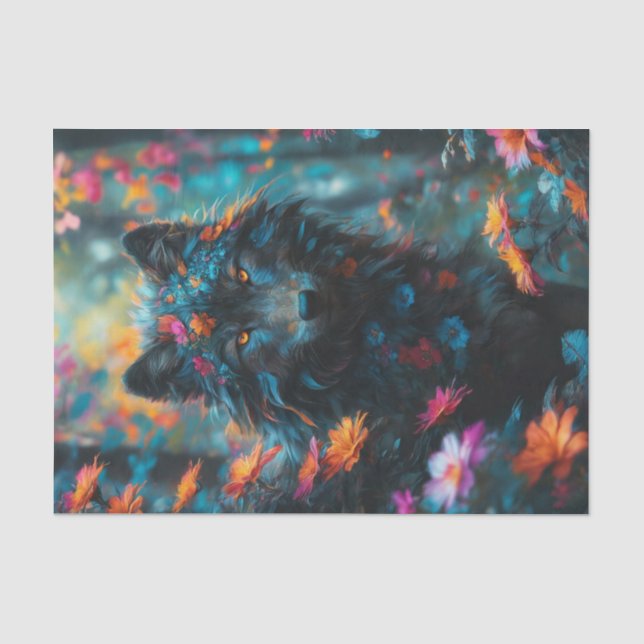 Papier Mousseline Loup noir floral (Recto)