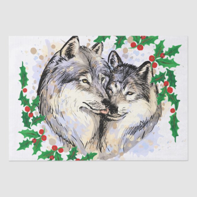 Papier Mousseline Loups de Noël (Recto)