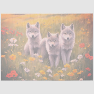 Papier Mousseline Louveteaux de loup gris espiègles