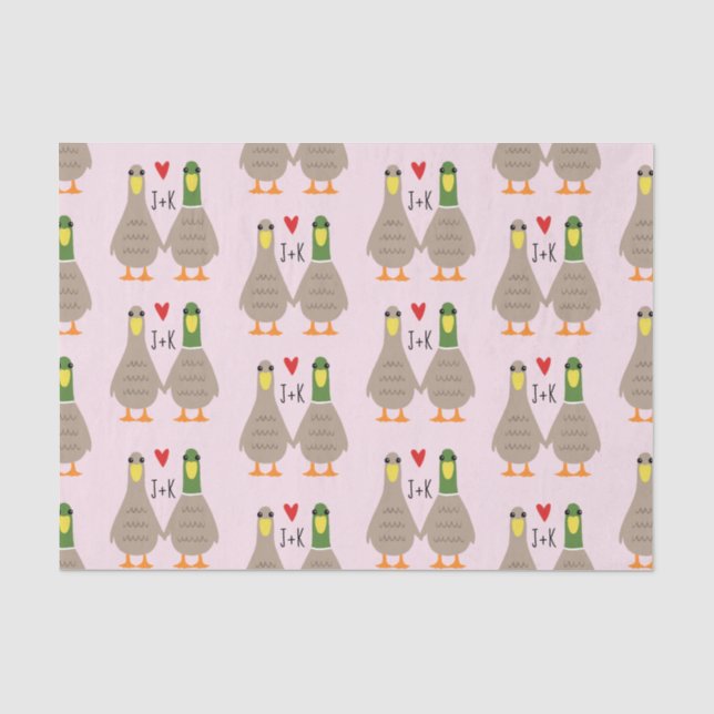Papier Mousseline Love Ducks Valentine's Day Initiales personnalisée (Recto)