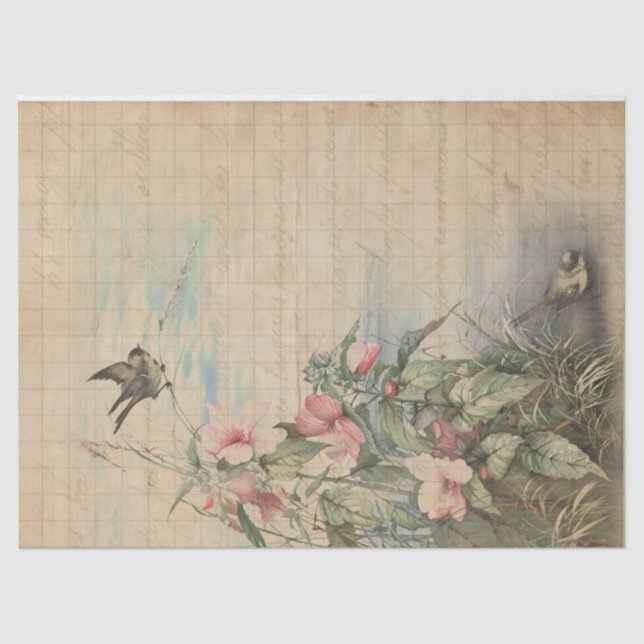 Papier Mousseline Love Letter with Hibiscus Decoupage | Tissue Paper (Recto)