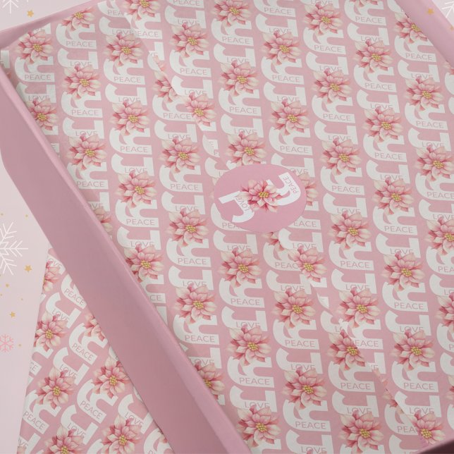 Papier Mousseline Love Peace Joy Pink Poinsettia Motif de Noël (Créateur téléchargé)