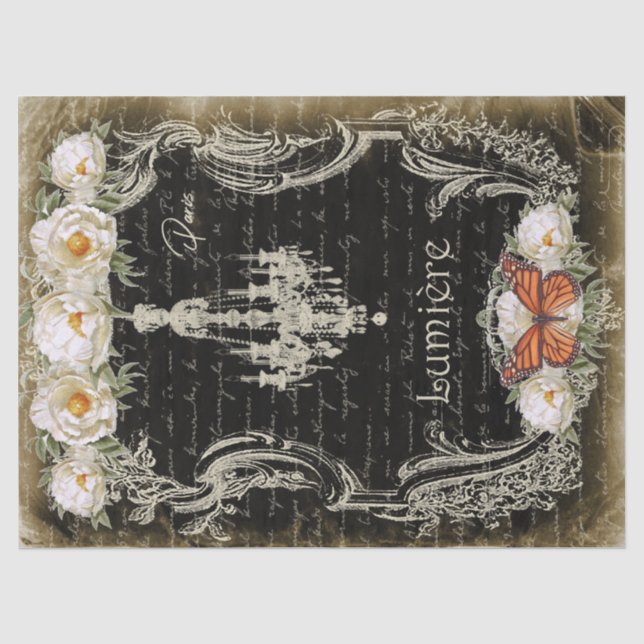 Papier Mousseline Lumière et pivoines Chandelier & Peonies Découpage (Recto)