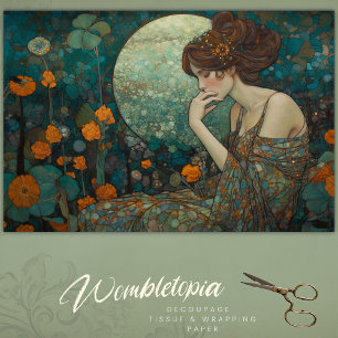 Papier Mousseline Lune Blossom Art Nouveau Découpage Vintage