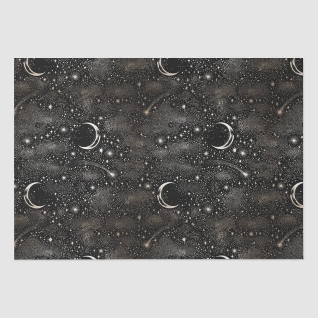 Papier Mousseline Lune de nuit étoilée céleste et étoiles Noir (Recto)