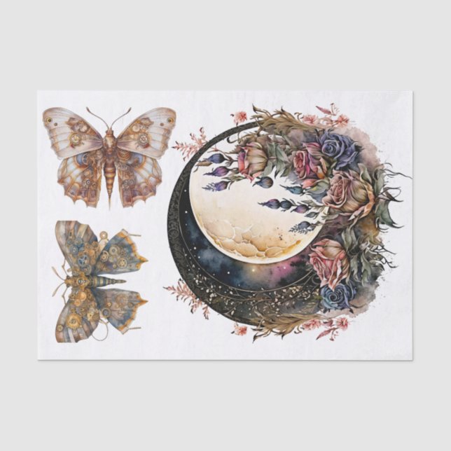 Papier Mousseline Lune gothique et art steampunk pour découpage (Recto)