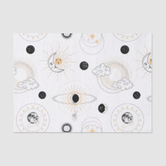 Papier Mousseline Lune phases soleil stylisé rétro planètes vintages
