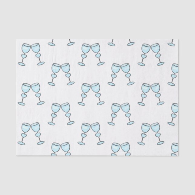 Papier Mousseline Lunettes de vin de coeur Mariage Whimsical bleu (Recto)