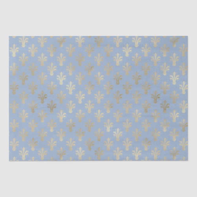 Papier Mousseline Lux Gold Fleur de Lis et Cerulean Blue (Recto)